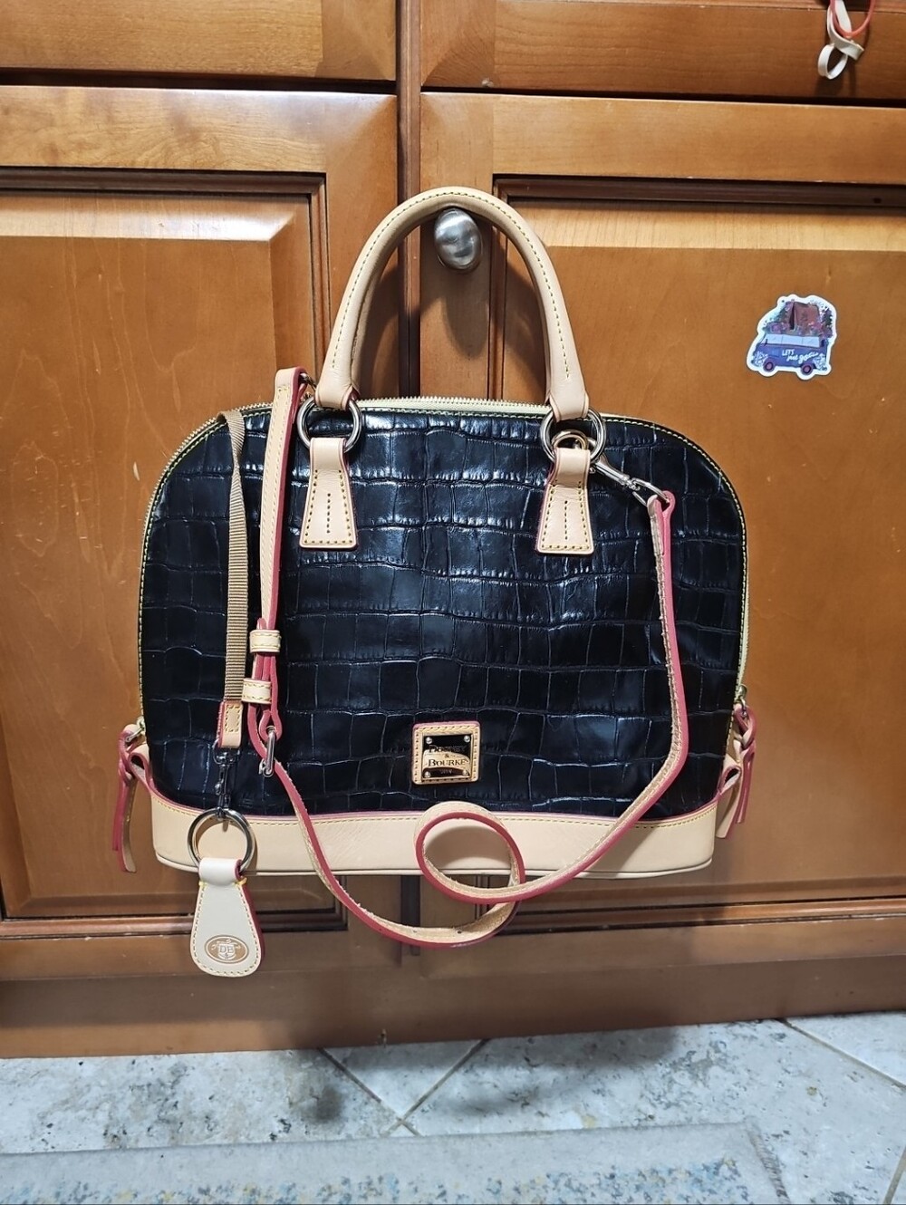 Dooney & Bourke Black Croc-Embossed Leather Satchel Bag